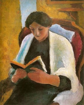  rojo Pintura - Mujer leyendo en un sillón rojo Lesende Frauimroten Sessel August Macke